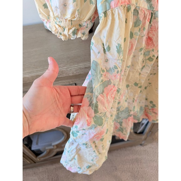 Selkie Hampton Floral Puff Sleeve Romper Women Yellow Pastel Size Large - Picture 7 of 12